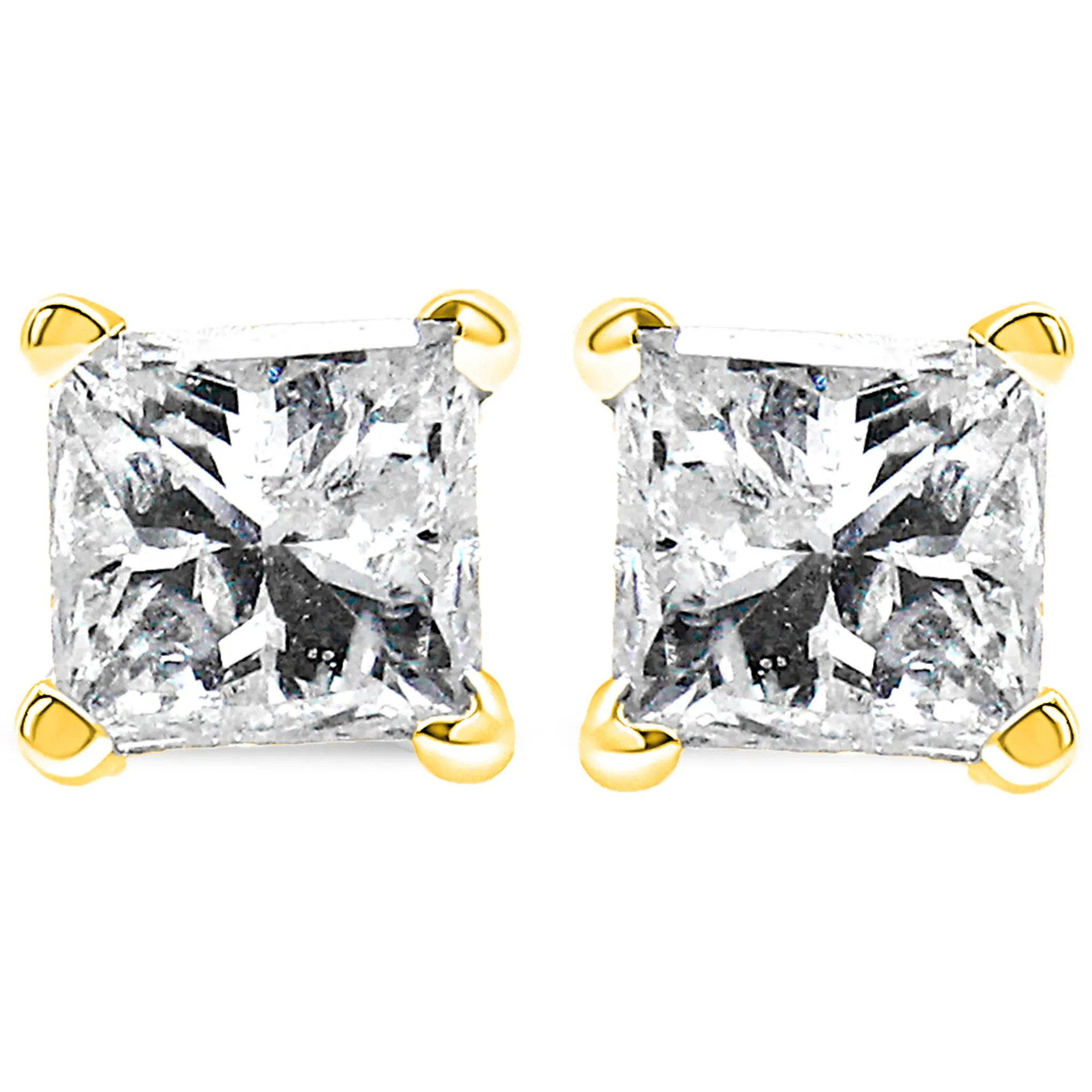 10K Yellow Gold 3/4 Cttw Princess-Cut Square Near Colorless Diamond Classic 4-Prong Solitaire Stud Earrings