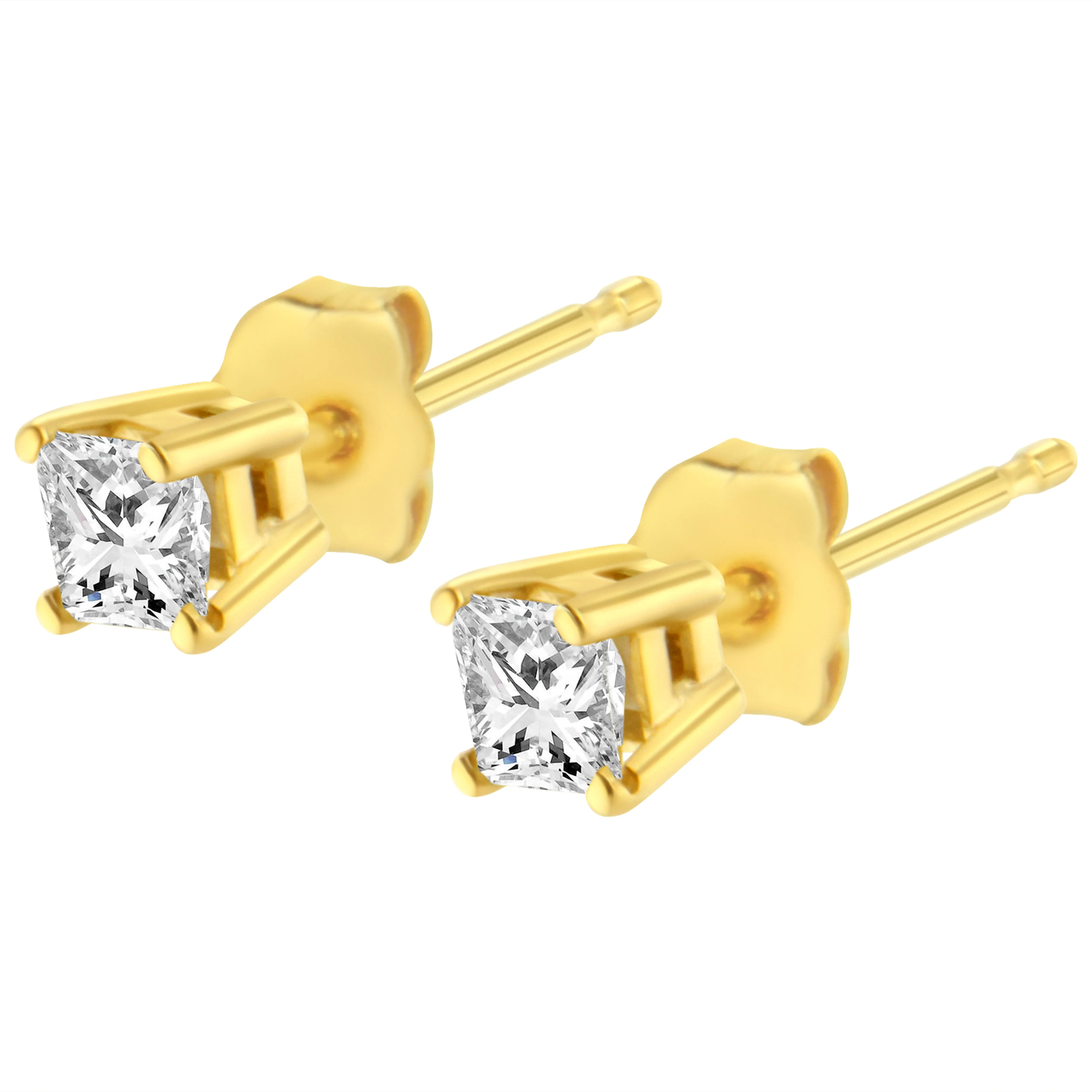 10K Yellow Gold 3/4 Cttw Princess-Cut Square Near Colorless Diamond Classic 4-Prong Solitaire Stud Earrings