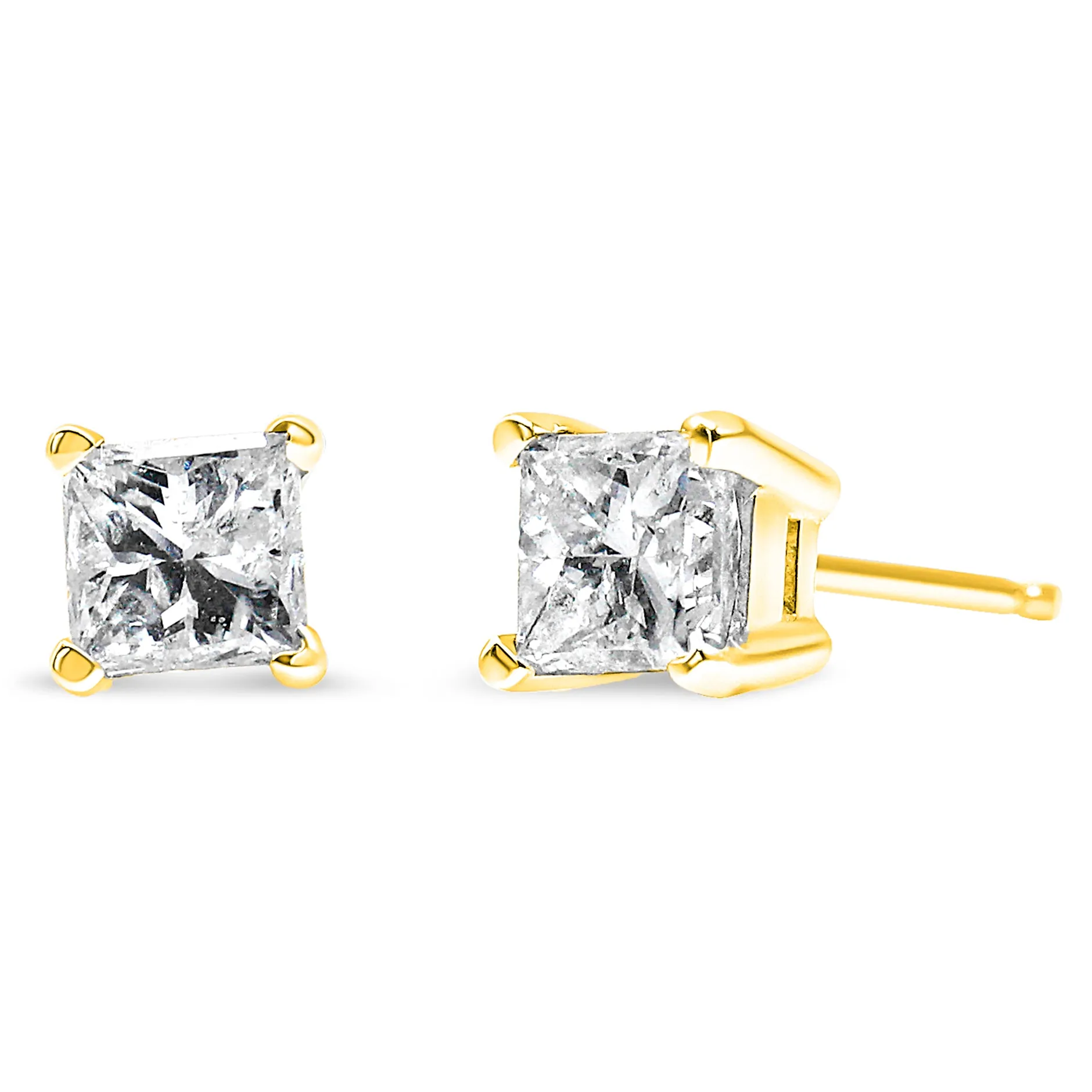 10K Yellow Gold 3/4 Cttw Princess-Cut Square Near Colorless Diamond Classic 4-Prong Solitaire Stud Earrings