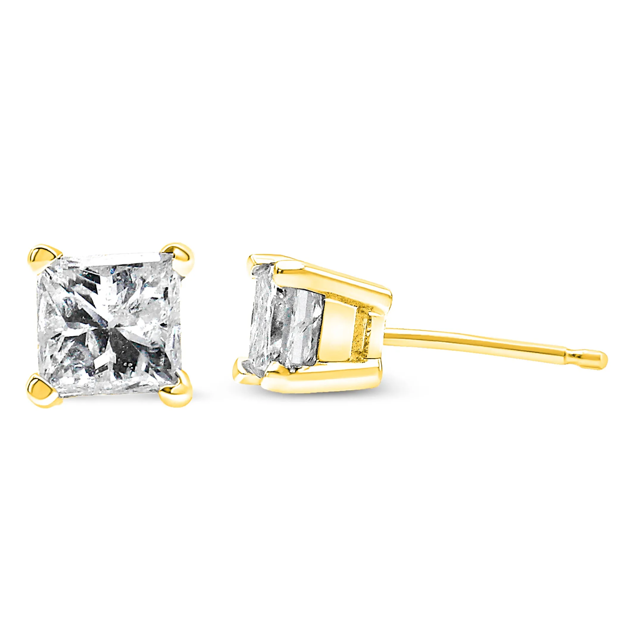 10K Yellow Gold 3/4 Cttw Princess-Cut Square Near Colorless Diamond Classic 4-Prong Solitaire Stud Earrings