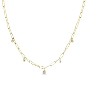 14k 5 Dangling Diamond Bezel Small Paperclip Chain Necklace