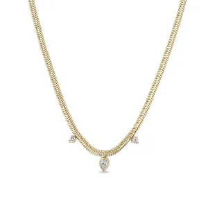 14k Pear & Prong Diamond Snake Chain Necklace