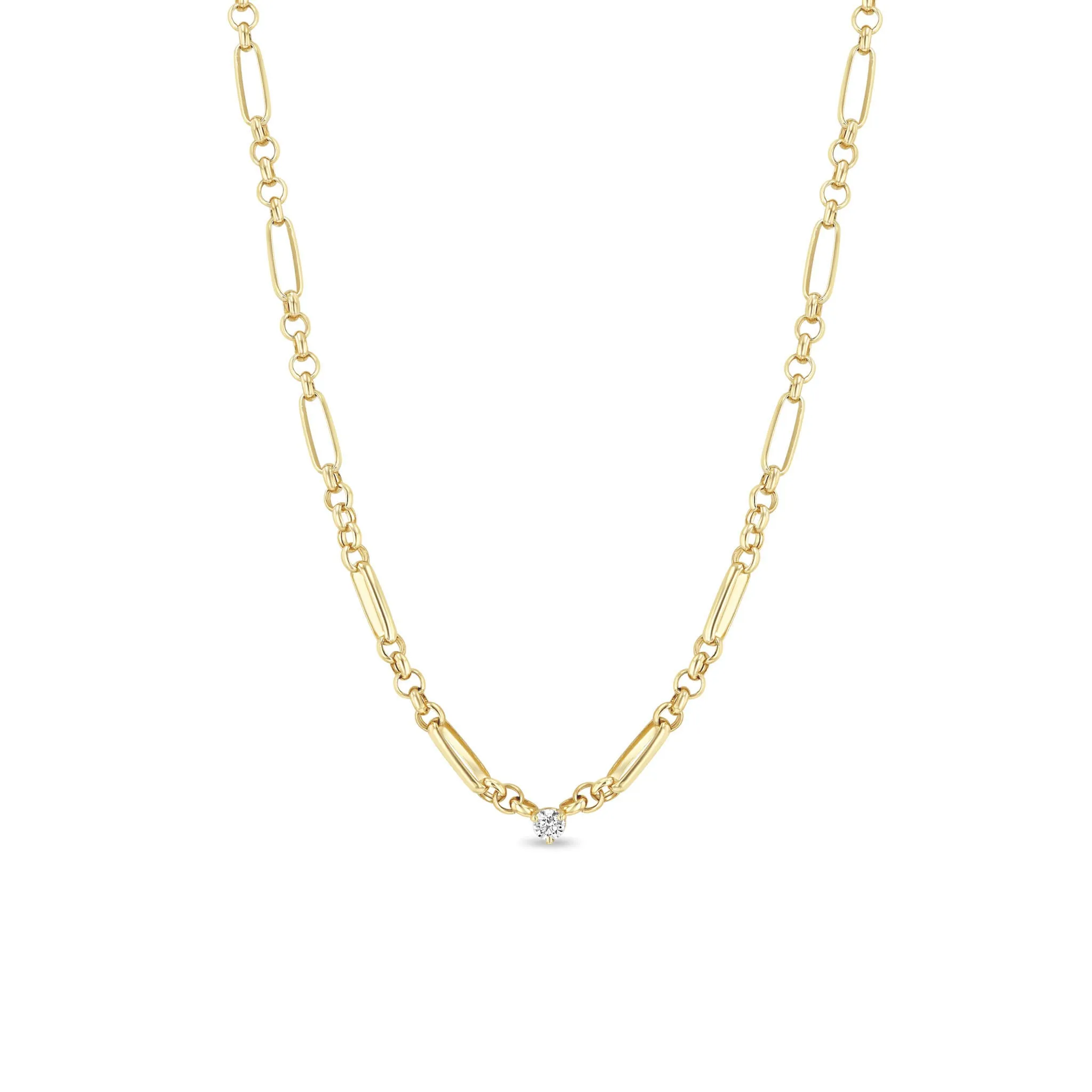 14k Prong Diamond Medium Paperclip Rolo Chain Necklace