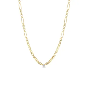 14k Prong Diamond Medium Paperclip Rolo Chain Necklace