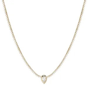 14k Prong Diamond Tennis Necklace with Pear Diamond Pendant