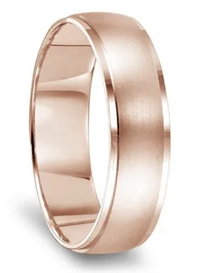 14k Rose Gold Brushed Center Women's Wedding Band with Polished Beveled Edges - 4mm - 6mm