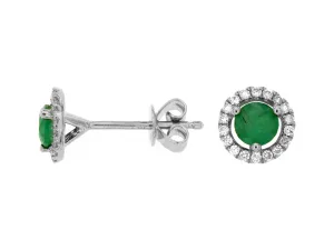 14K White Gold Emerald and Diamond Studs