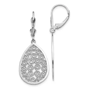 14k White Gold Teardrop Dangle Leverback Earrings