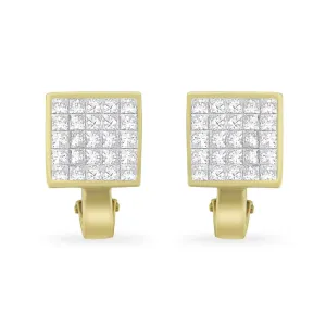 14K Yellow Gold 3.2 Cttw Princess Cut Diamond Invisible Set Huggie Earrings for Timeless Elegance