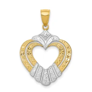 14k Yellow Gold Rhodium Cut-Out Heart Pendant