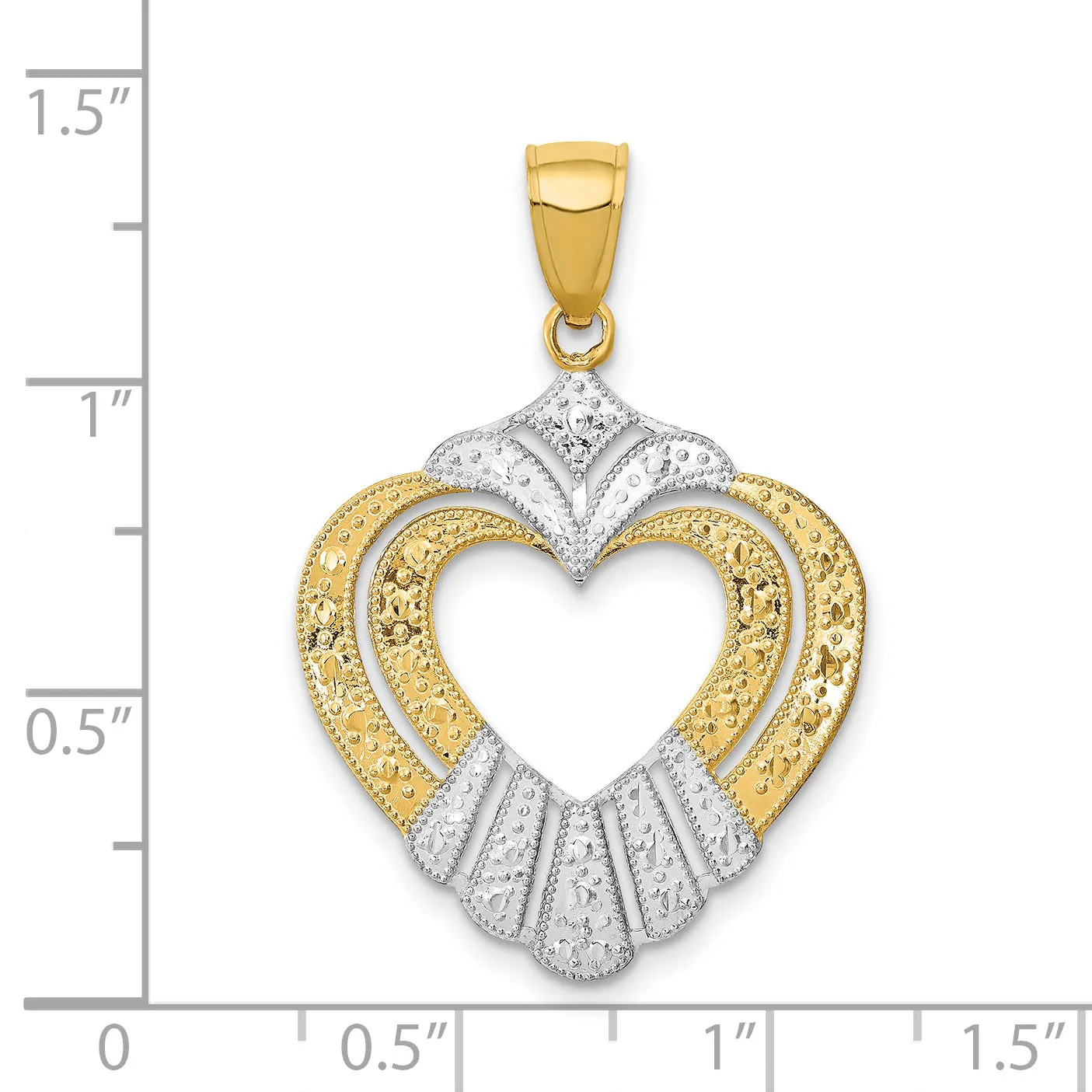 14k Yellow Gold Rhodium Cut-Out Heart Pendant