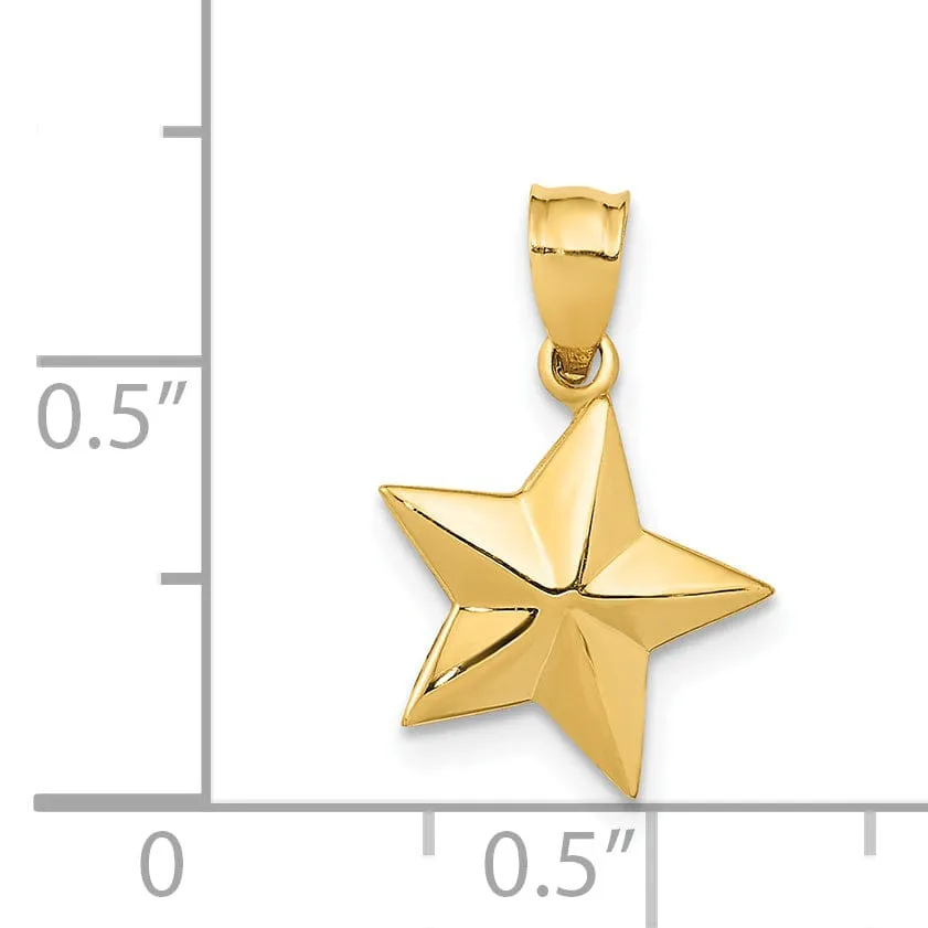 14k Yellow Gold Solid Polished Finish Small Size Concave Shape Star Charm Pendant