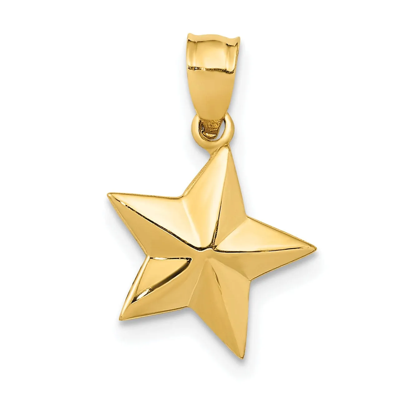 14k Yellow Gold Solid Polished Finish Small Size Concave Shape Star Charm Pendant