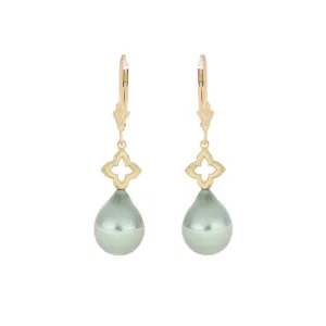 14k Yellow Gold Tahitian Pearl Drop Earrings