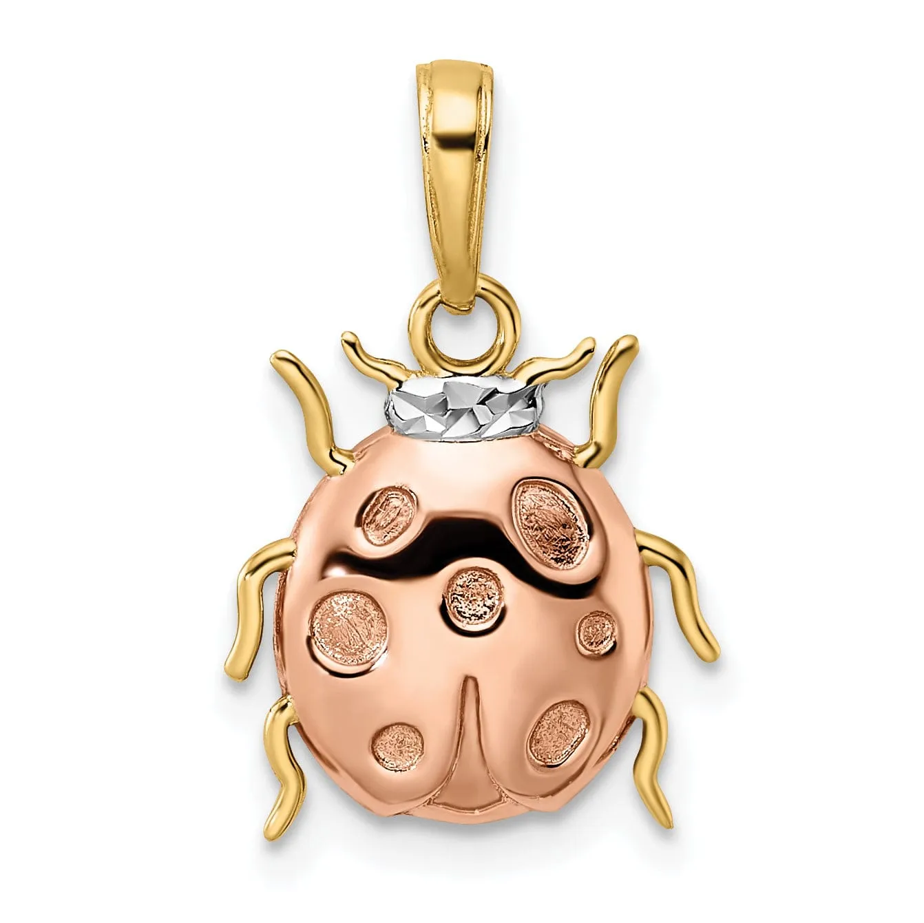 14k Yellow Gold White and Rose Rhodium Diamond Cut Polished Finish Open Back Ladybug Charm Pendant