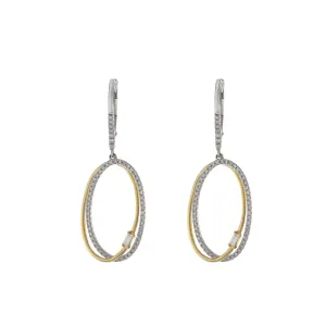 14KT Yellow Gold Double Oval Drop Diamond Earrings