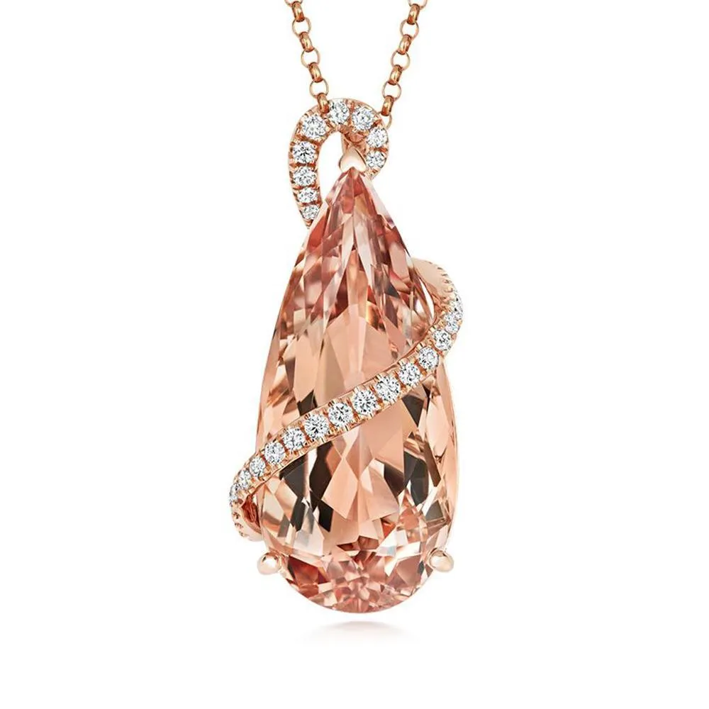 18ct Rose Gold 16.16ct Morganite Diamond Swirled Necklace