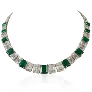 18K Gold Emerald & Diamond Tennis Necklace