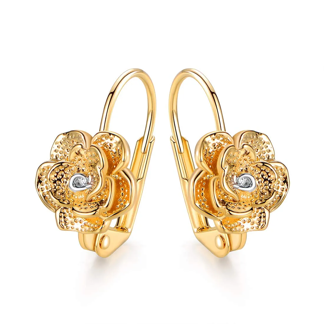 18K Gold Plated Flower Leverback Earrings