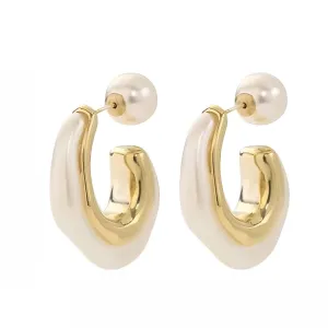 18K Gold Plated Pearl Accent C-Shaped Earrings