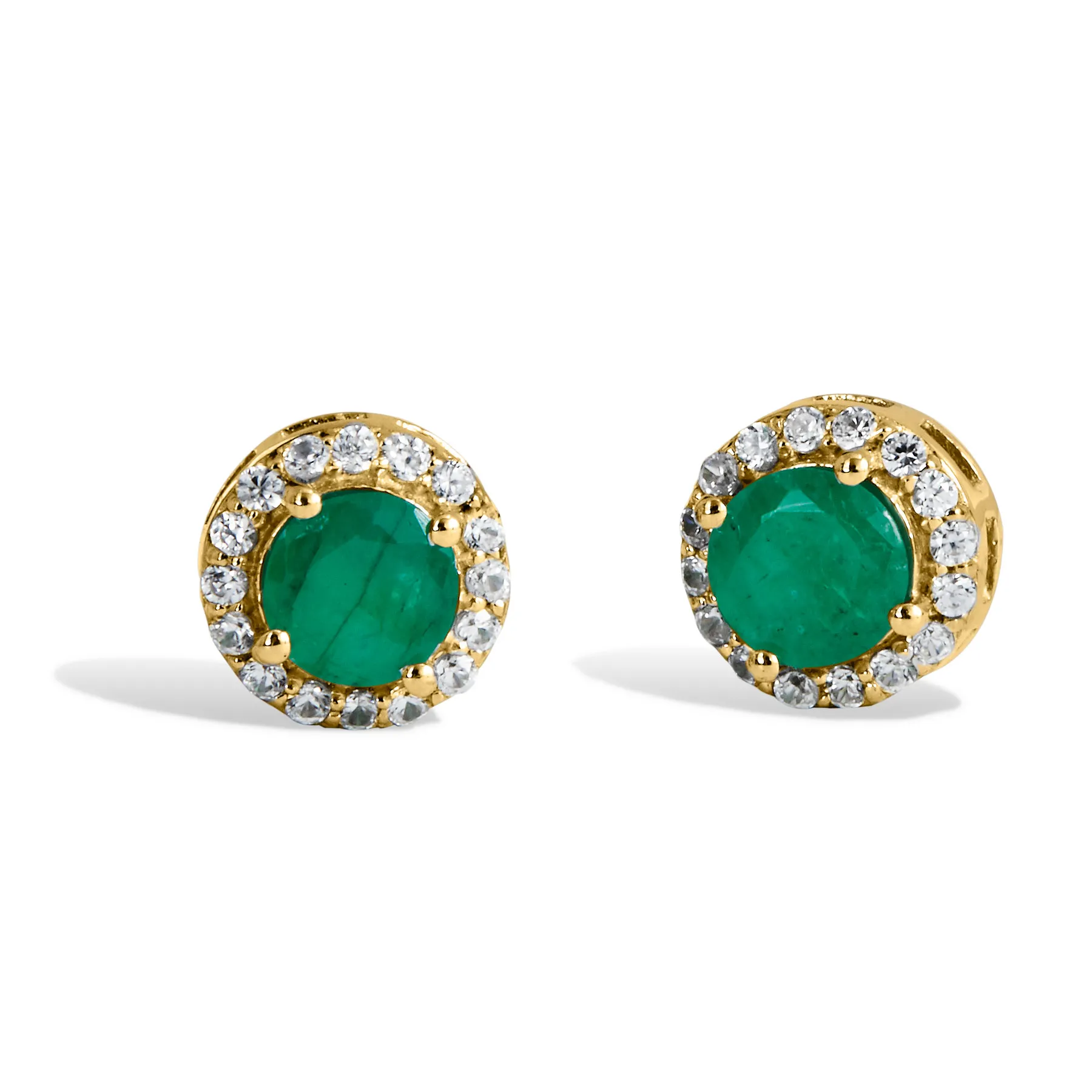 18K Gold Vermeil 1.30Gtw Natural Emerald & White Zircon Stud Earrings