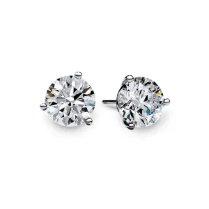 18K WHITE GOLD 2 PREMIER ROUND BRILLIANT DIAMONDS=5.00CTS 3-PRONG STUD EARRINGS