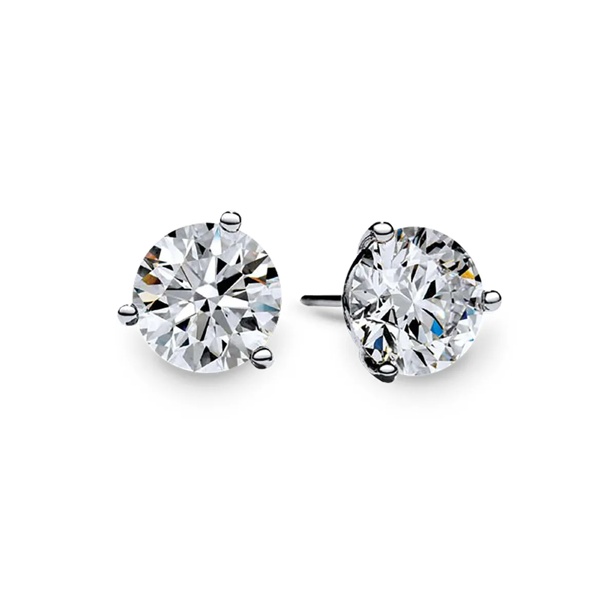 18K WHITE GOLD 2 PREMIER ROUND BRILLIANT DIAMONDS=5.00CTS 3-PRONG STUD EARRINGS