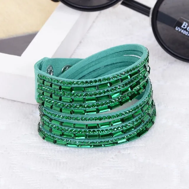 2016New Selling Fashion 12 Layer Leather Bracelet multicolor Charm Bracelets Bangles For Women Buttons Adjust Size Free Shipping