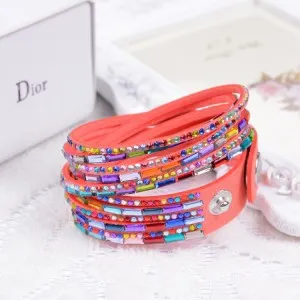 2016New Selling Fashion 12 Layer Leather Bracelet multicolor Charm Bracelets Bangles For Women Buttons Adjust Size Free Shipping