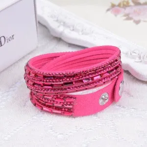 2016New Selling Fashion 12 Layer Leather Bracelet multicolor Charm Bracelets Bangles For Women Buttons Adjust Size Free Shipping