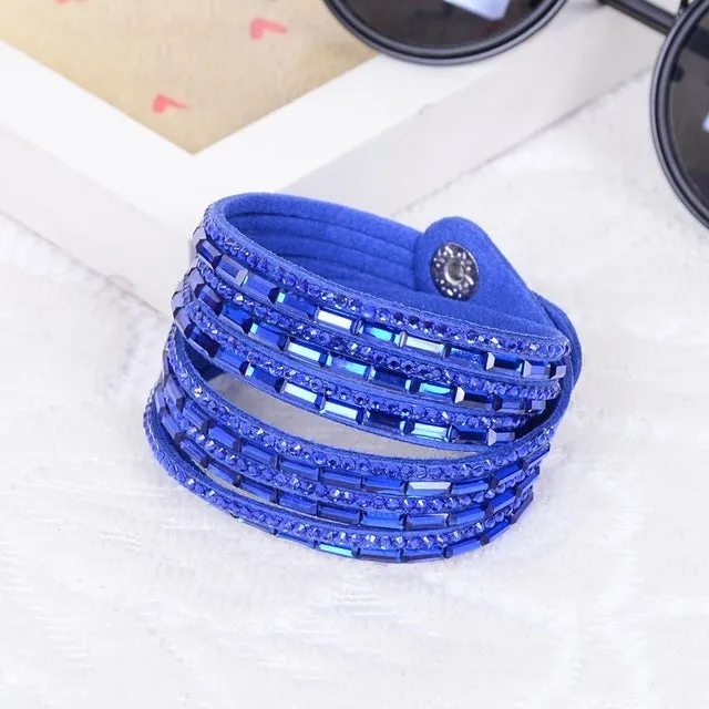 2016New Selling Fashion 12 Layer Leather Bracelet multicolor Charm Bracelets Bangles For Women Buttons Adjust Size Free Shipping