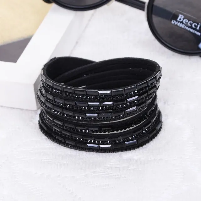 2016New Selling Fashion 12 Layer Leather Bracelet multicolor Charm Bracelets Bangles For Women Buttons Adjust Size Free Shipping