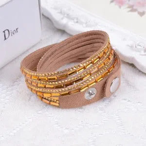 2016New Selling Fashion 12 Layer Leather Bracelet multicolor Charm Bracelets Bangles For Women Buttons Adjust Size Free Shipping