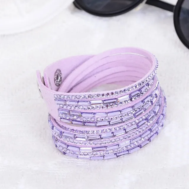 2016New Selling Fashion 12 Layer Leather Bracelet multicolor Charm Bracelets Bangles For Women Buttons Adjust Size Free Shipping