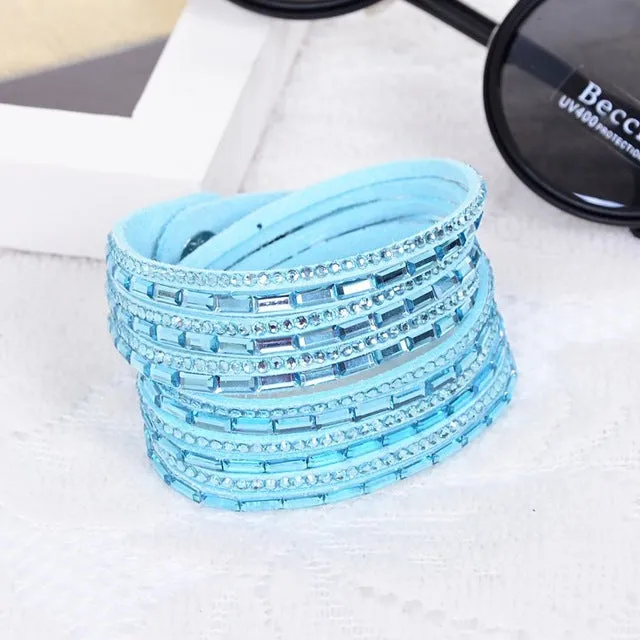 2016New Selling Fashion 12 Layer Leather Bracelet multicolor Charm Bracelets Bangles For Women Buttons Adjust Size Free Shipping