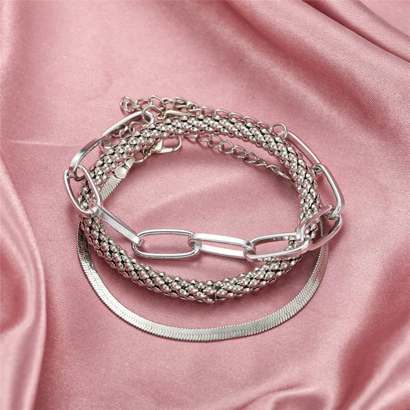 3pcs Set Fashion Thick Chain Link Bracelets Bangles For Women