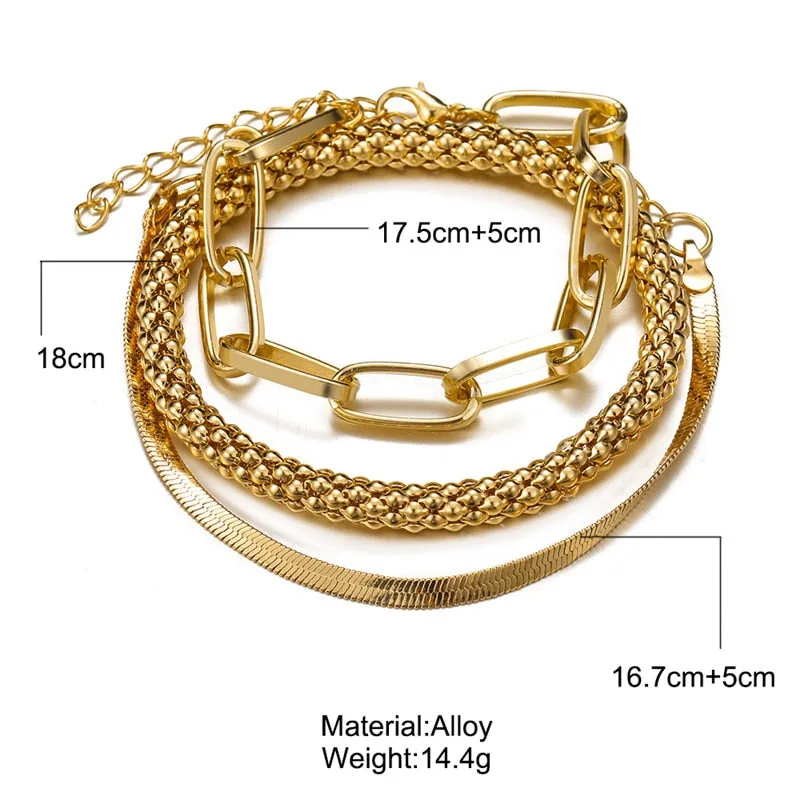 3pcs Set Fashion Thick Chain Link Bracelets Bangles For Women