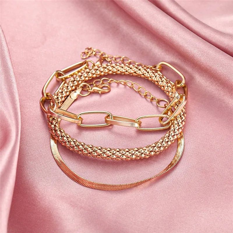 3pcs Set Fashion Thick Chain Link Bracelets Bangles For Women