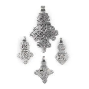 4 Pack: Ethiopian Silver Coptic Cross Pendants