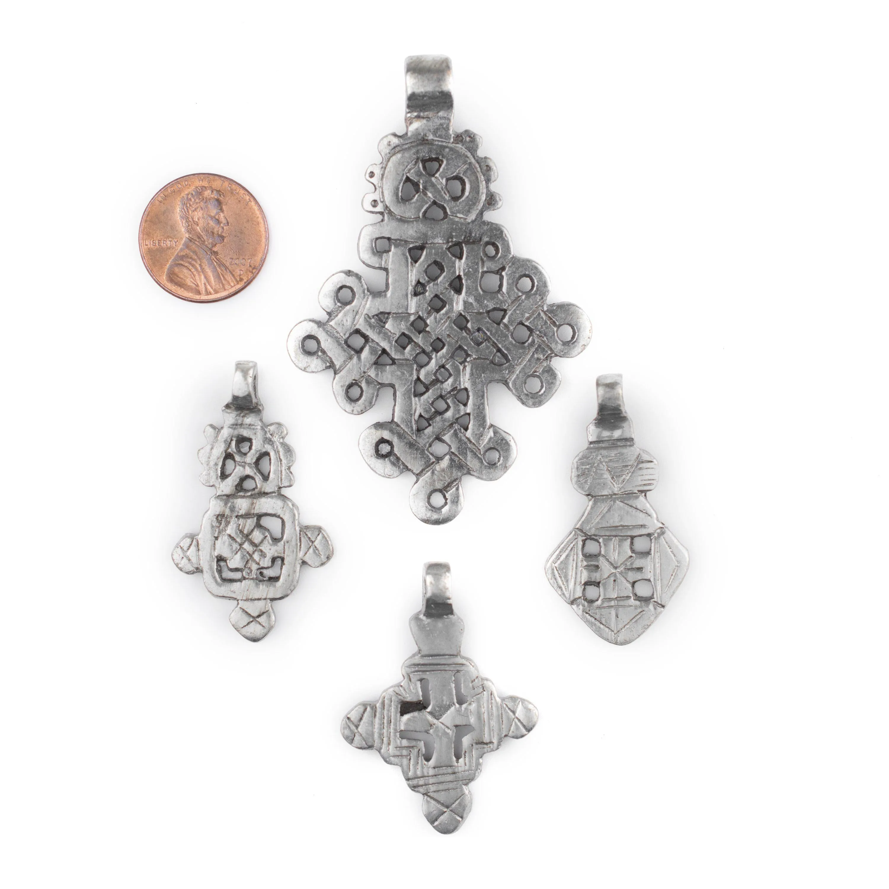 4 Pack: Ethiopian Silver Coptic Cross Pendants