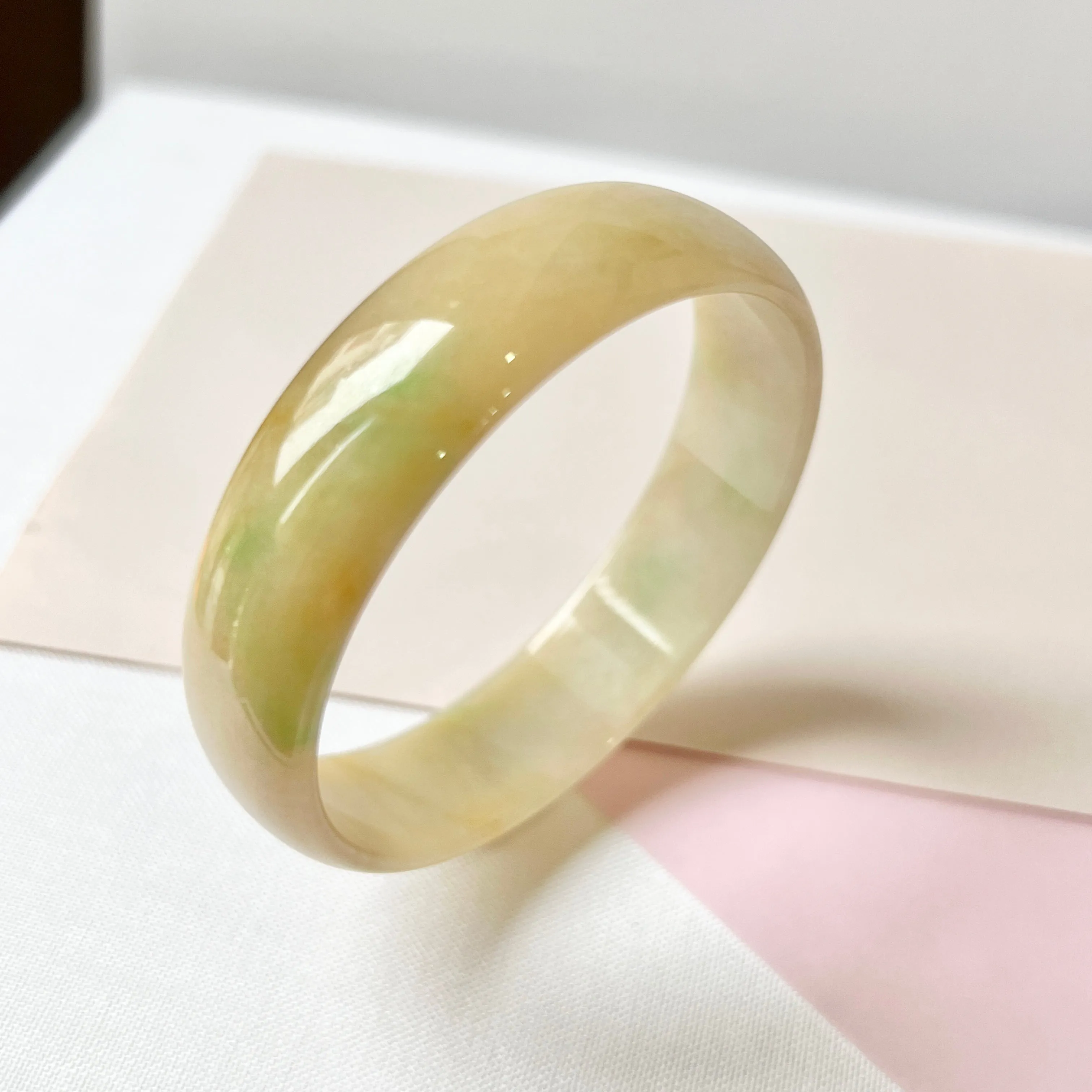 51.6mm A-Grade Natural Yellow Jadeite Modern Round Bangle No.151639