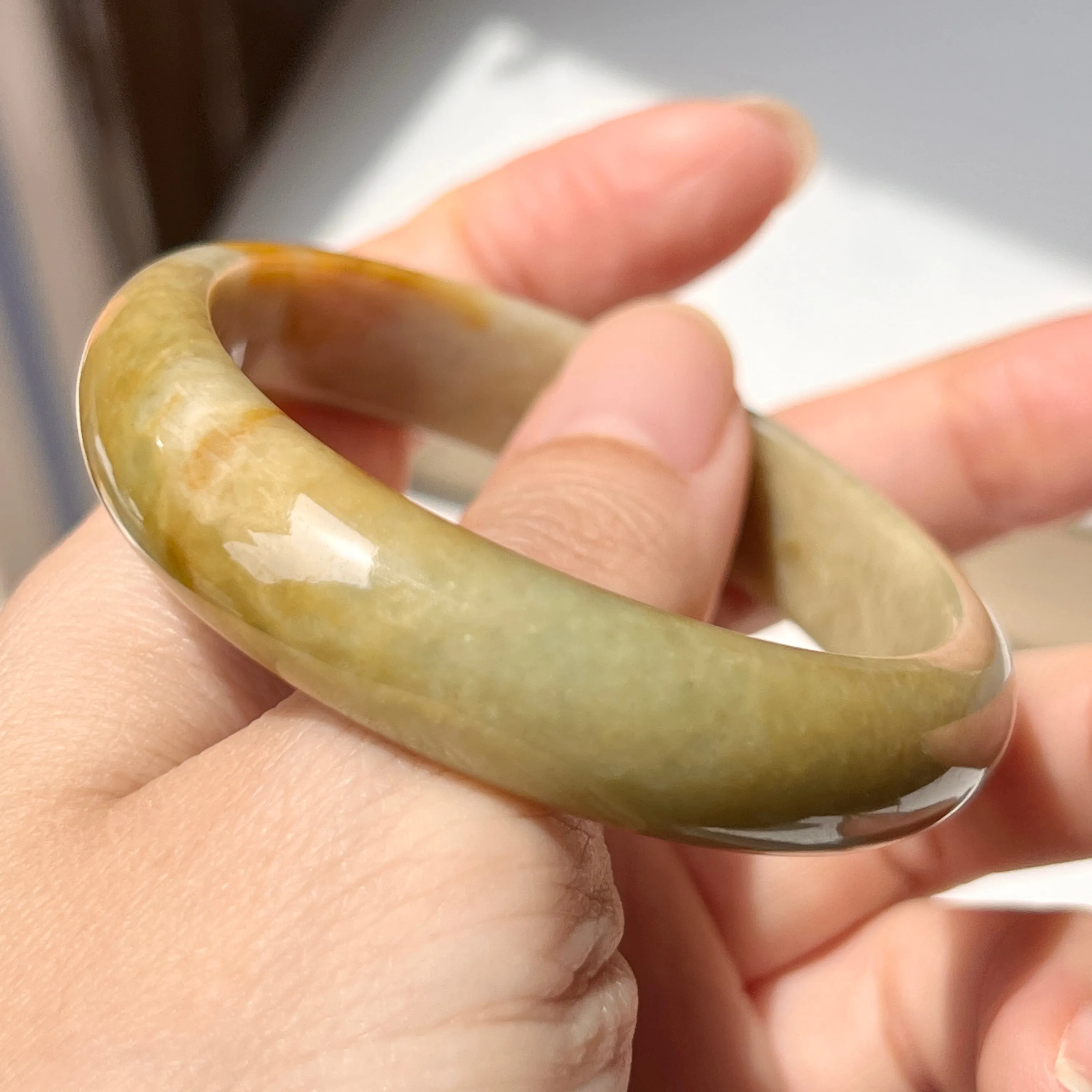 53.5mm A-Grade Natural Russet Jadeite Modern Oval Bangle No. 152012