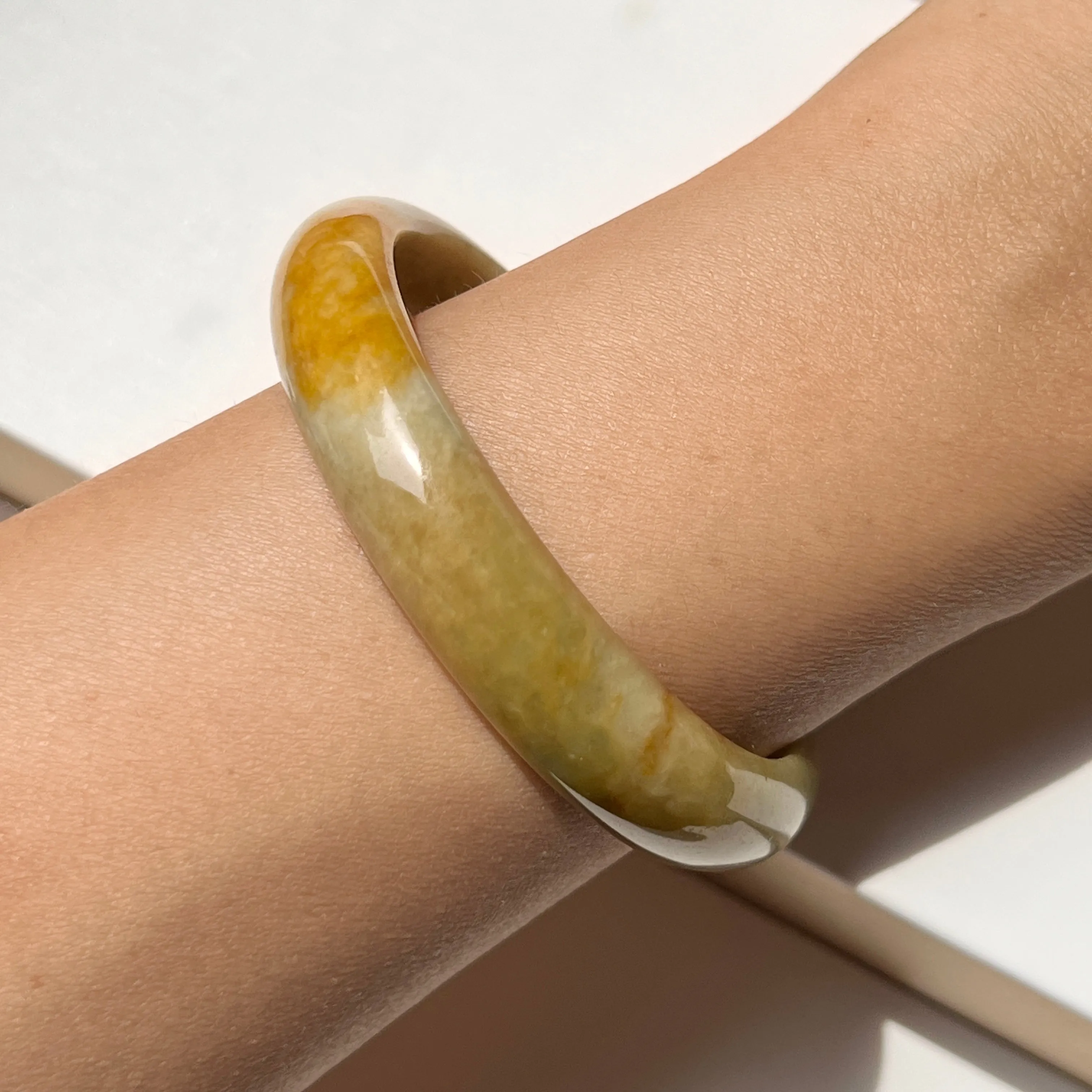 53.5mm A-Grade Natural Russet Jadeite Modern Oval Bangle No. 152012