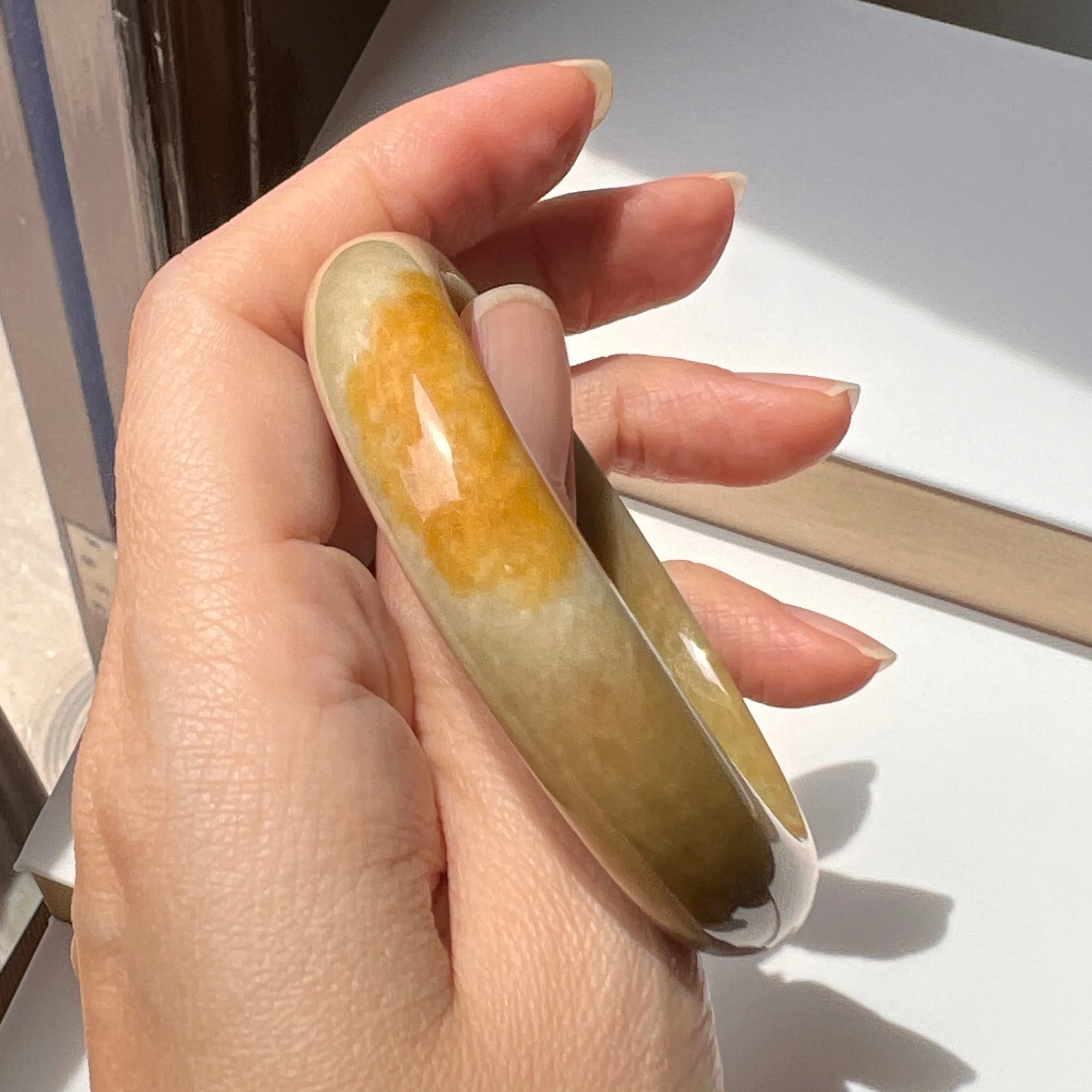 53.5mm A-Grade Natural Russet Jadeite Modern Oval Bangle No. 152012