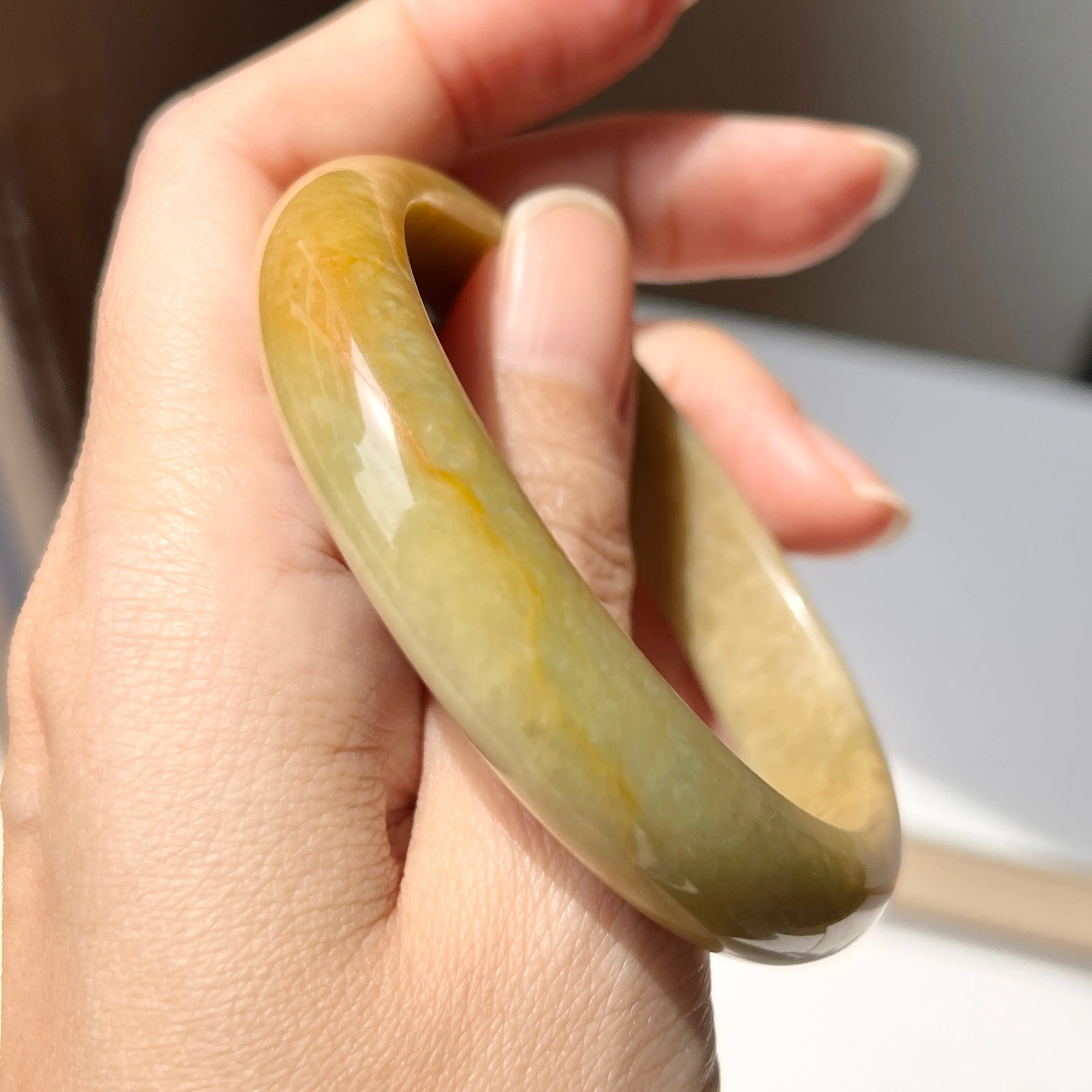 54.3mm A-Grade Natural Russet Jadeite Modern Oval Bangle No. 152010