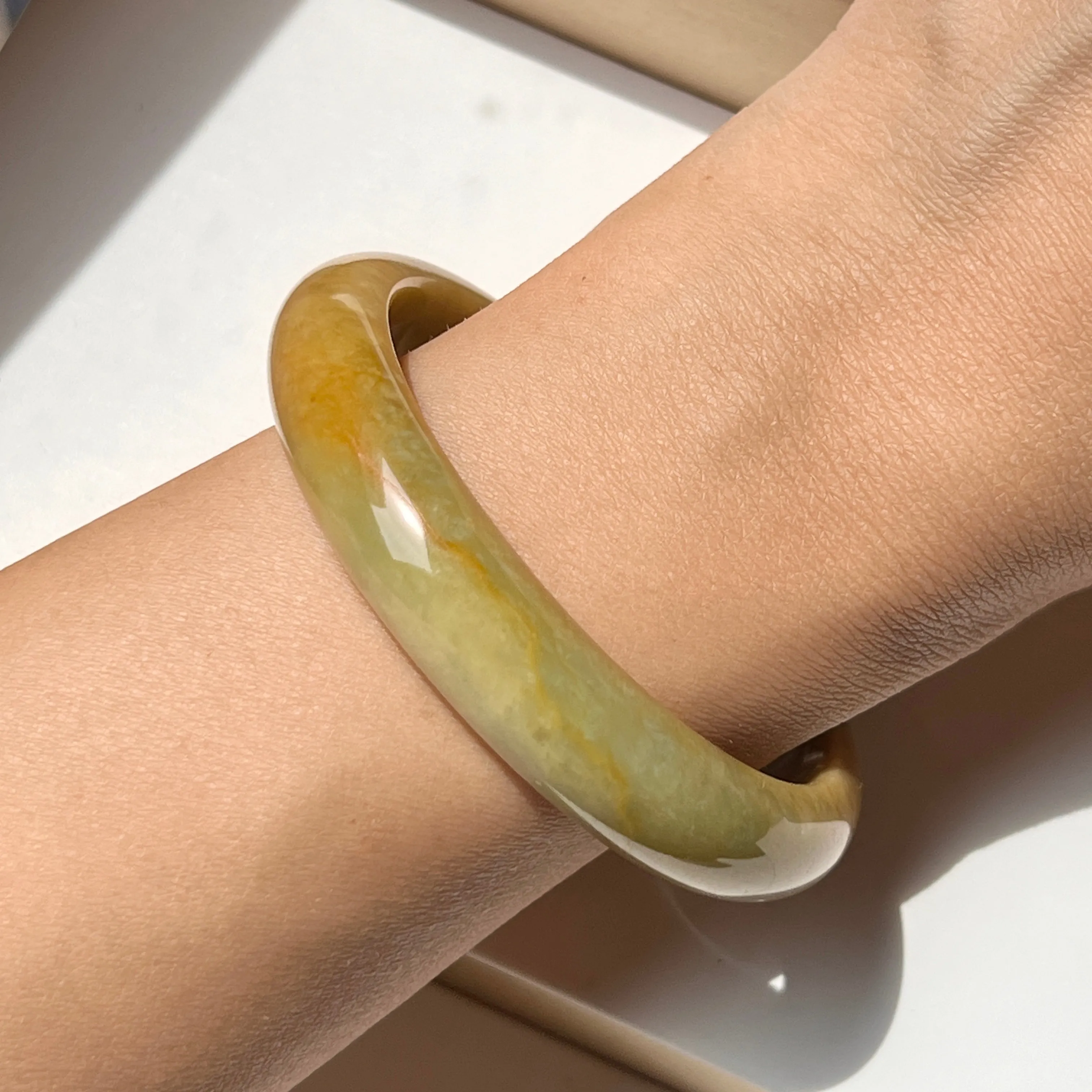 54.3mm A-Grade Natural Russet Jadeite Modern Oval Bangle No. 152010