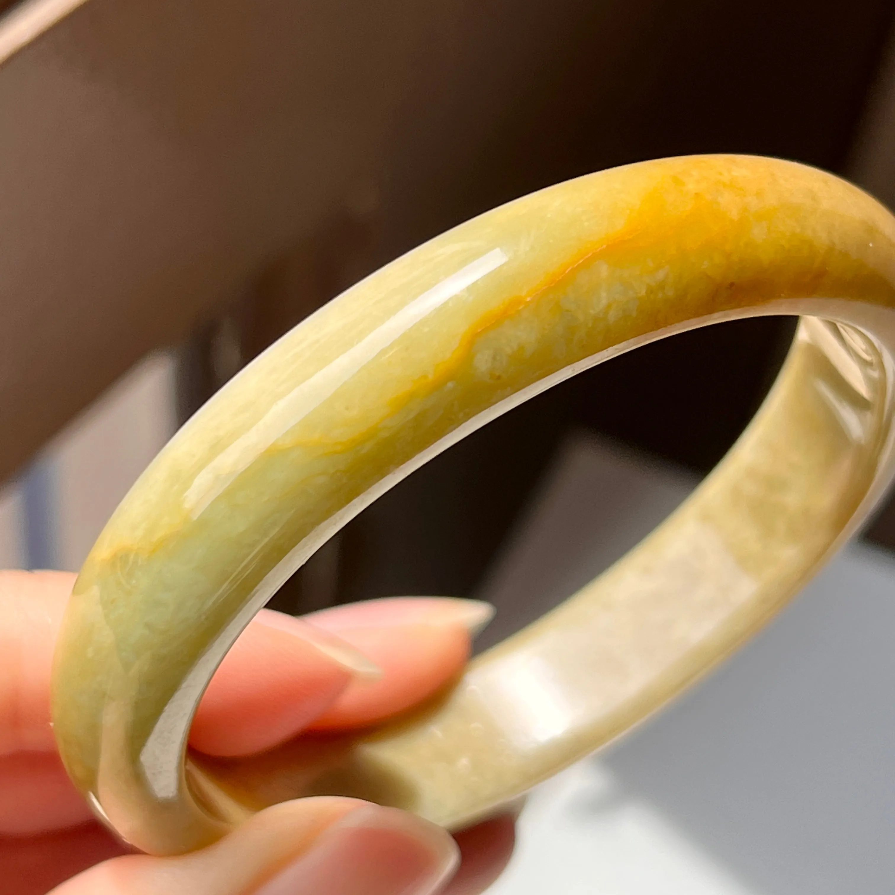 54.3mm A-Grade Natural Russet Jadeite Modern Oval Bangle No. 152010