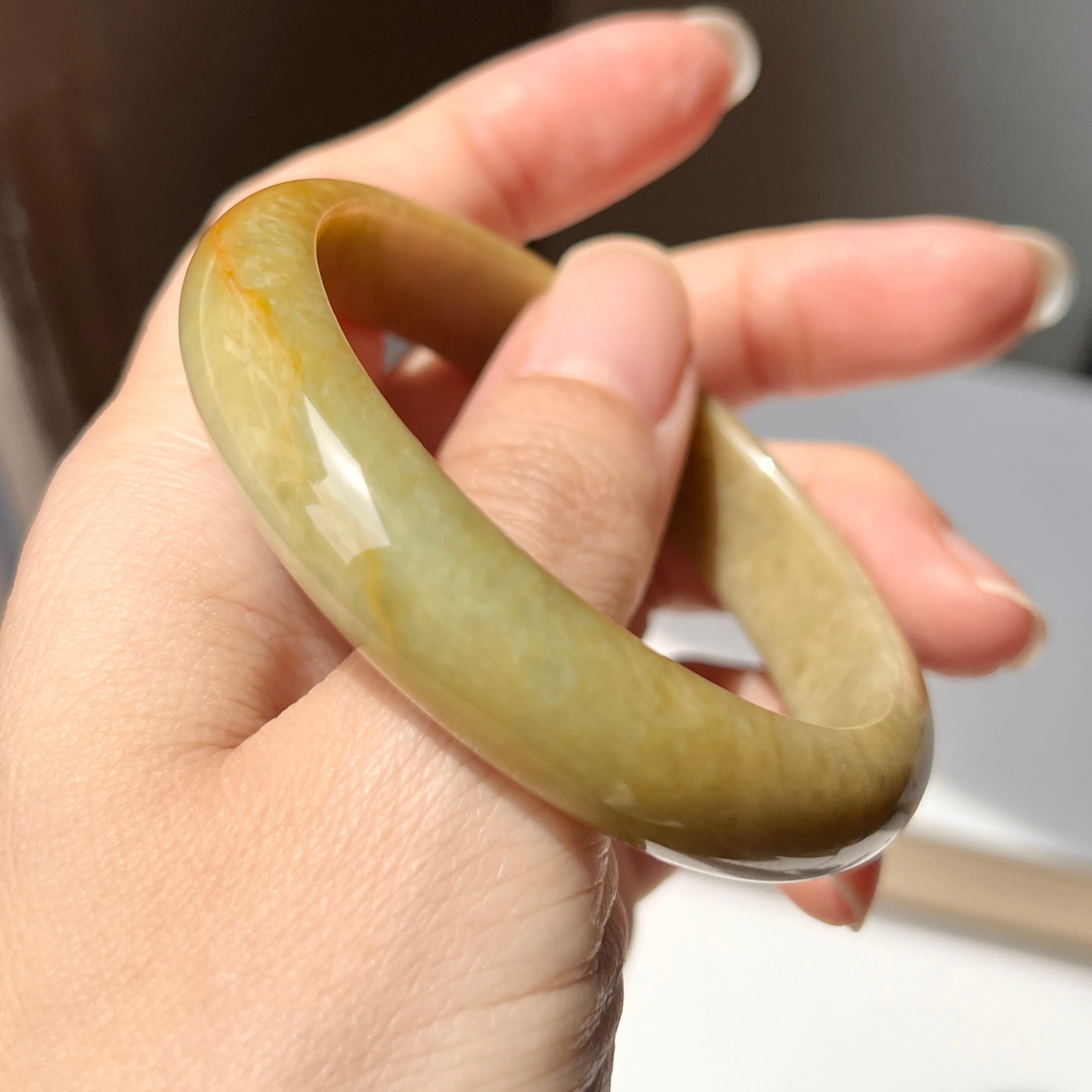 54.3mm A-Grade Natural Russet Jadeite Modern Oval Bangle No. 152010