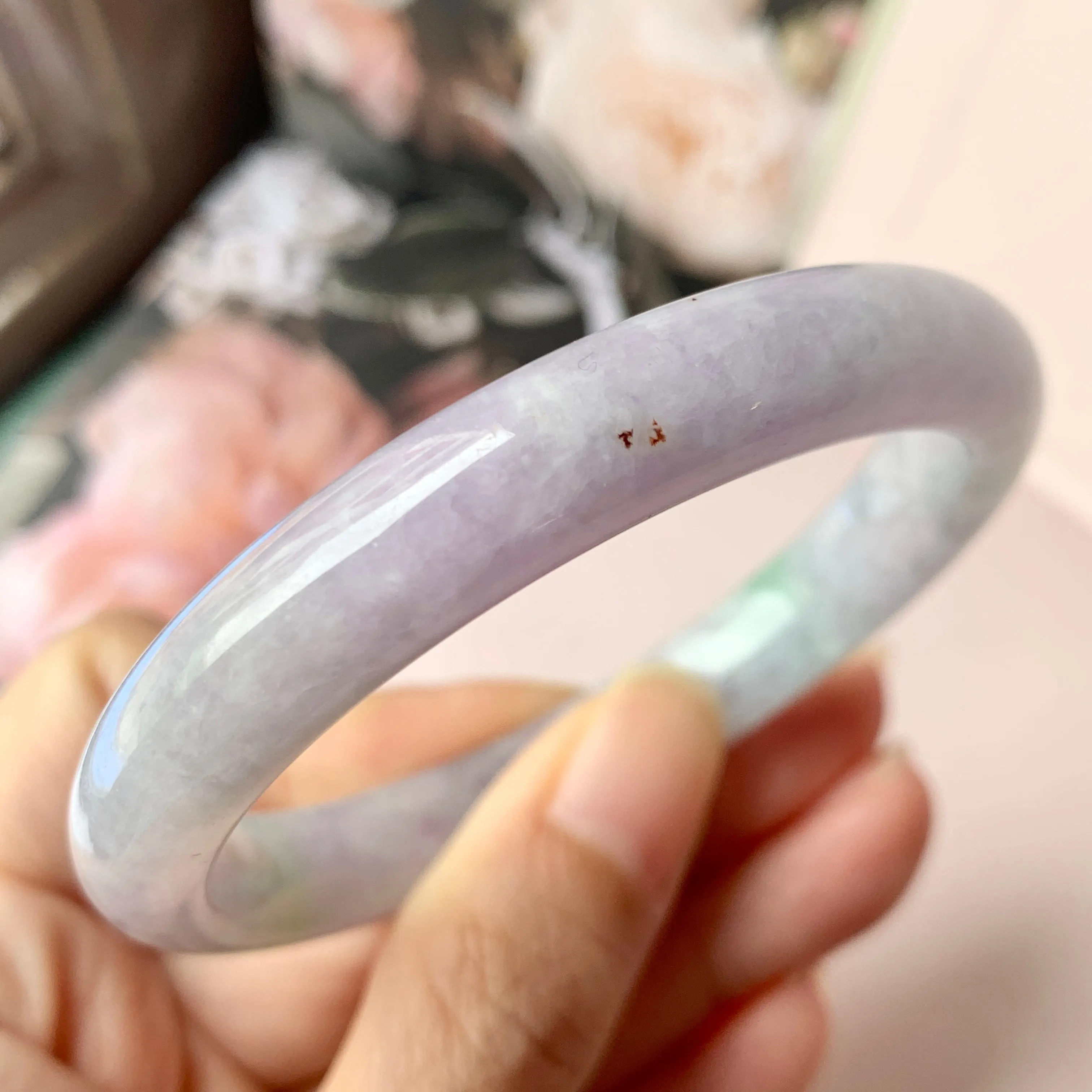 55.4mm A-Grade Natural Lavender Jadeite Modern Round Bangle No.152835