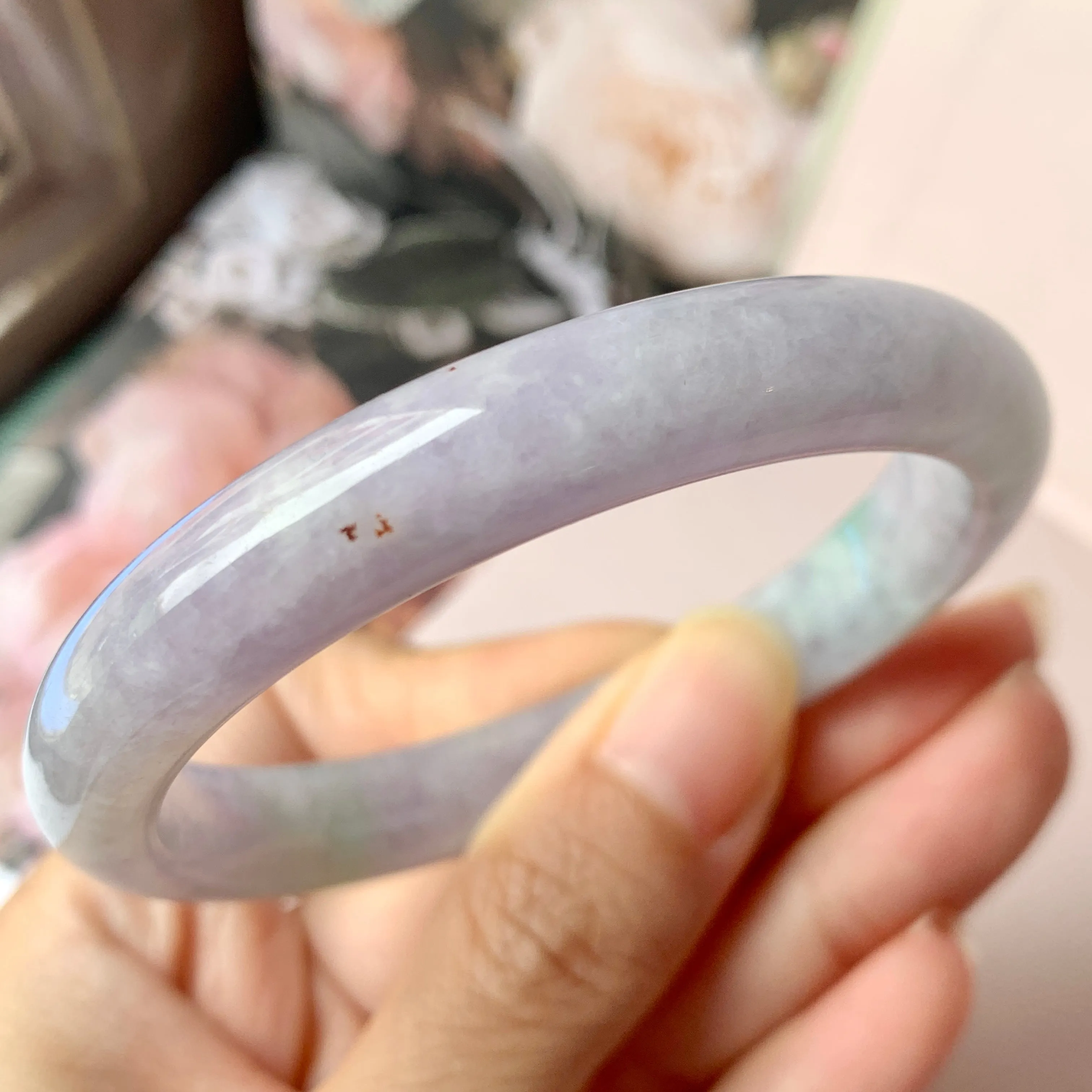 55.4mm A-Grade Natural Lavender Jadeite Modern Round Bangle No.152835